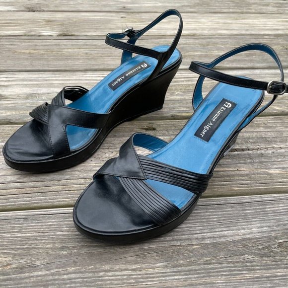 Etienne Aigner Women Shoes Wedge Heel Black Leather Upper Sandal Size 9M - Picture 5 of 12